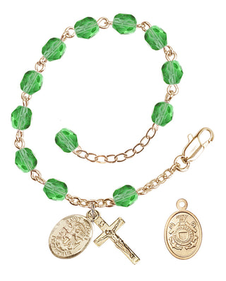 Adjustable Gold Plated 6mm Fire Polished Rosary Bracelet in Peridot