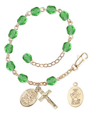 Adjustable Gold Plated 6mm Fire Polished Rosary Bracelet in Peridot