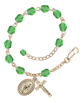 Adjustable Gold Plated 6mm Fire Polished Rosary Bracelet in Peridot