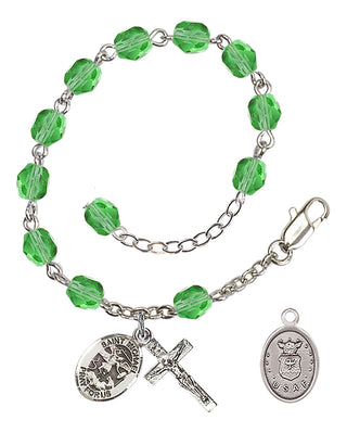 Adjustable Silver Plated 6mm Fire Polished Rosary Bracelet in Peridot