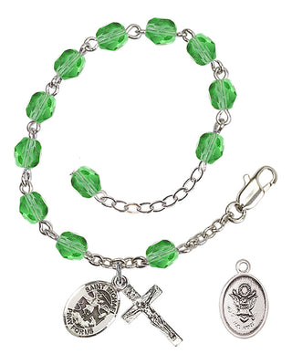 Adjustable Silver Plated 6mm Fire Polished Rosary Bracelet in Peridot