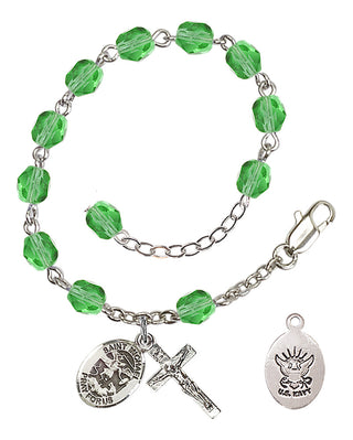 Adjustable Silver Plated 6mm Fire Polished Rosary Bracelet in Peridot