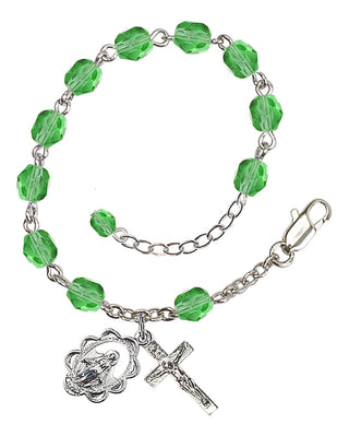 Adjustable Silver Plated 6mm Fire Polished Rosary Bracelet in Peridot