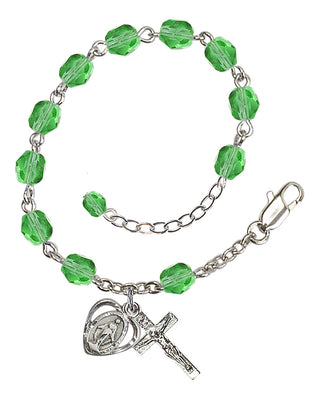 Adjustable Silver Plated 6mm Fire Polished Rosary Bracelet in Peridot