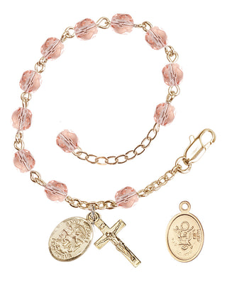 Adjustable Gold Plated 6mm Fire Polished Rosary Bracelet in Pink