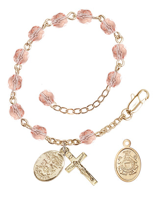 Adjustable Gold Plated 6mm Fire Polished Rosary Bracelet in Pink