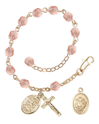 Adjustable Gold Plated 6mm Fire Polished Rosary Bracelet in Pink
