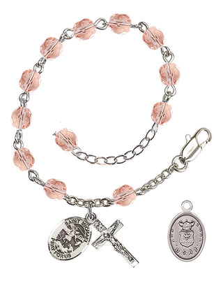Adjustable Silver Plated 6mm Fire Polished Rosary Bracelet in Pink