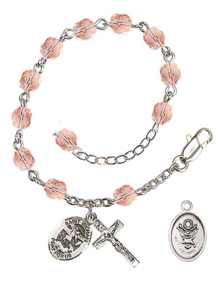 Adjustable Silver Plated 6mm Fire Polished Rosary Bracelet in Pink