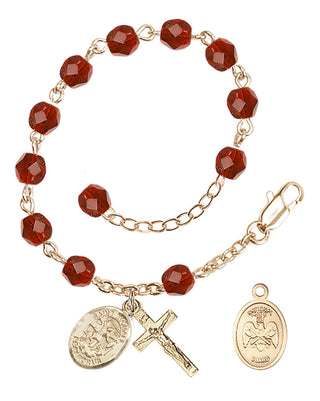 Adjustable Gold Plated 6mm Fire Polished Rosary Bracelet in Ruby