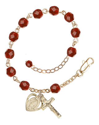 Adjustable Gold Plated 6mm Fire Polished Rosary Bracelet in Ruby