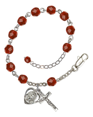 Adjustable Silver Plated 6mm Fire Polished Rosary Bracelet in Ruby