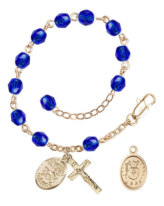 Adjustable Gold Plated 6mm Fire Polished Rosary Bracelet in Sapphire