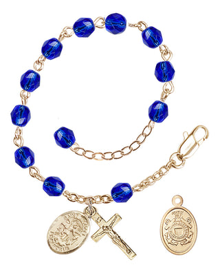 Adjustable Gold Plated 6mm Fire Polished Rosary Bracelet in Sapphire