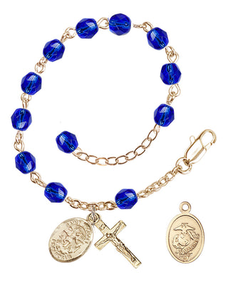 Adjustable Gold Plated 6mm Fire Polished Rosary Bracelet in Sapphire
