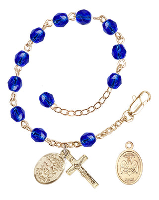 Adjustable Gold Plated 6mm Fire Polished Rosary Bracelet in Sapphire