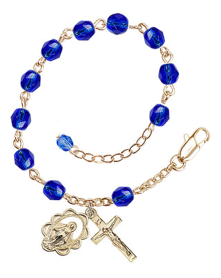 Adjustable Gold Plated 6mm Fire Polished Rosary Bracelet in Sapphire