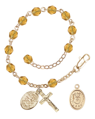 Adjustable Gold Plated 6mm Fire Polished Rosary Bracelet in Topaz