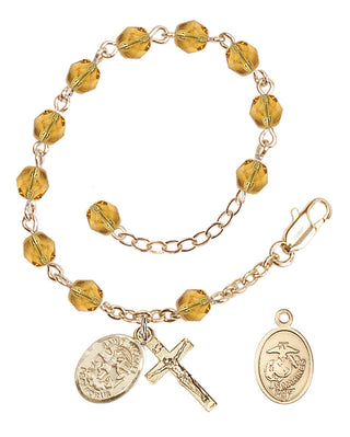 Adjustable Gold Plated 6mm Fire Polished Rosary Bracelet in Topaz