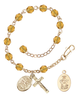 Adjustable Gold Plated 6mm Fire Polished Rosary Bracelet in Topaz