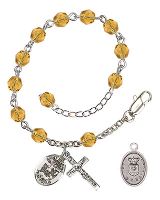 Adjustable Silver Plated 6mm Fire Polished Rosary Bracelet in Topaz