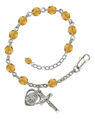 Adjustable Silver Plated 6mm Fire Polished Rosary Bracelet in Topaz