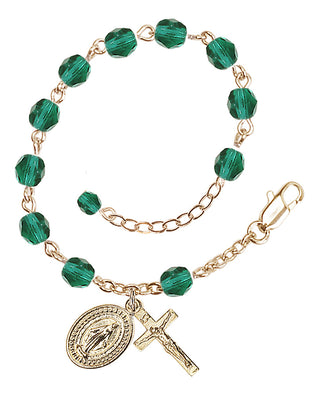 Adjustable Gold Plated 6mm Fire Polished Rosary Bracelet in Zircon