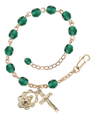 Adjustable Gold Plated 6mm Fire Polished Rosary Bracelet in Zircon