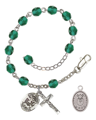 Adjustable Silver Plated 6mm Fire Polished Rosary Bracelet in Zircon