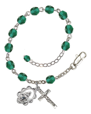 Adjustable Silver Plated 6mm Fire Polished Rosary Bracelet in Zircon