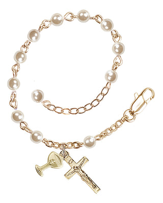 Adjustable Gold Plated 4mm Faux Pearl Rosary Bracelet