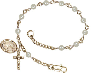 Gold Plated Rosary Bracelet with 4mm Heart Faux Pearl Beads.