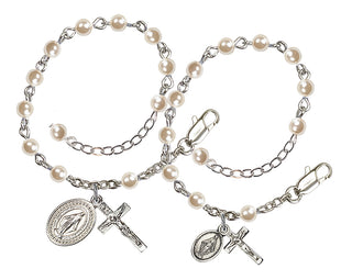 Adjustable Silver Plated 4mm Faux Pearl Rosary Bracelet