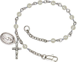 Silver Plated Rosary Bracelet with 4mm Heart Faux Pearl Beads.