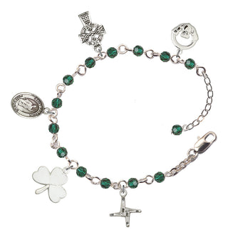 Silver Plate 4mm Austrian Crystal Emerald Saint Patrick Rosary Bracelet