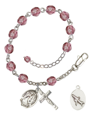 Adjustable Silver Plated 6mm Fire Polished Saint Joseph of Cupertino Rosary Bracelet in Amethyst