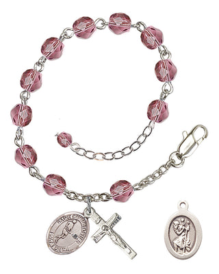 Adjustable Silver Plated 6mm Fire Polished Saint Christopher/Tennis Rosary Bracelet in Amethyst