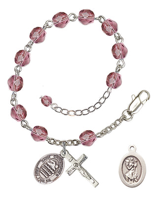 Adjustable Silver Plated 6mm Fire Polished Saint Christopher/Swimming Rosary Bracelet in Amethyst