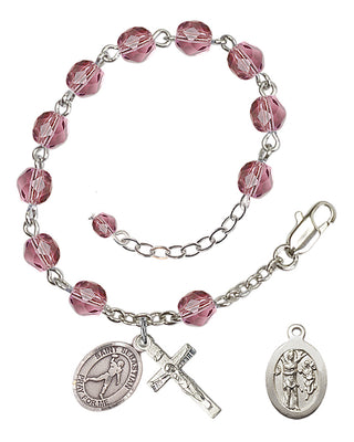 Adjustable Silver Plated 6mm Fire Polished Saint Sebastian/Football Rosary Bracelet in Amethyst
