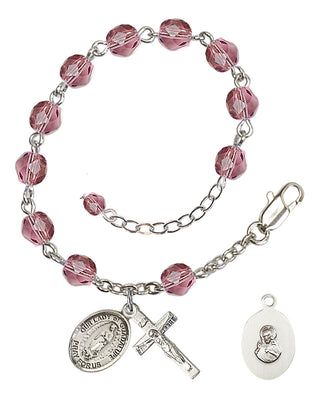 Silver-Plated 6mm Fire-Polished Our Lady of Guadalupe Rosary Bracelet in Amethyst Engraved Catholic Saint Jewelry