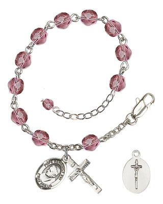 Adjustable Silver Plated 6mm Fire Polished Pope Emeritace Benedict XVI Rosary Bracelet in Amethyst