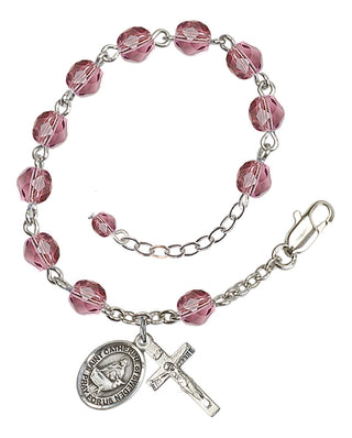 Silver-Plated 6mm Fire-Polished Saint Catherine of Sweden Rosary Bracelet in Amethyst Engraved Catholic Saint Jewelry