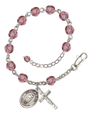 Silver-Plated 6mm Fire-Polished Our Lady of Tears Rosary Bracelet in Amethyst Engraved Catholic Saint Jewelry