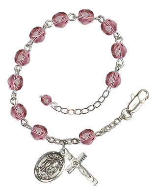 Silver-Plated 6mm Fire-Polished Saint Polycarp of Smyrna Rosary Bracelet in Amethyst Engraved Catholic Saint Jewelry
