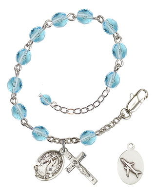 Adjustable Silver Plated 6mm Fire Polished Saint Joseph of Cupertino Rosary Bracelet in Aqua