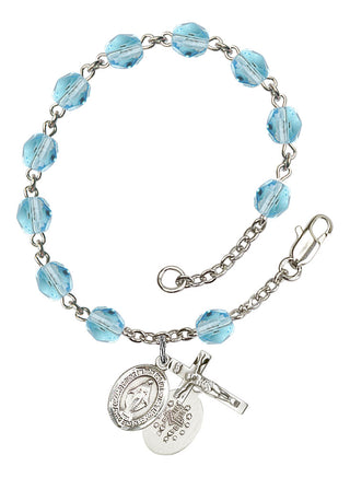Miraculous Engravable Rosary Bracelet with Aqua Beads