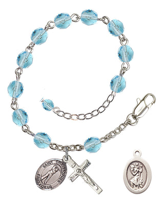 Adjustable Silver Plated 6mm Fire Polished Saint Christopher/Golf Rosary Bracelet in Aqua
