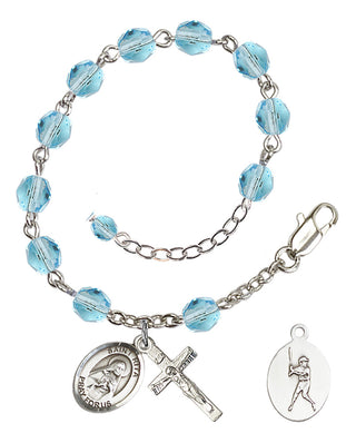 Adjustable Silver Plated 6mm Fire Polished Saint Rita / Baseball Rosary Bracelet in Aqua