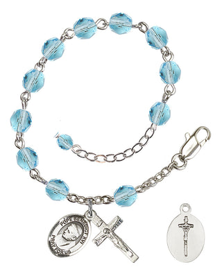 Adjustable Silver Plated 6mm Fire Polished Pope Emeritace Benedict XVI Rosary Bracelet in Aqua