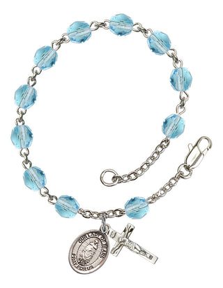 Our Lady of Tears Engravable Rosary Bracelet with Aqua Beads